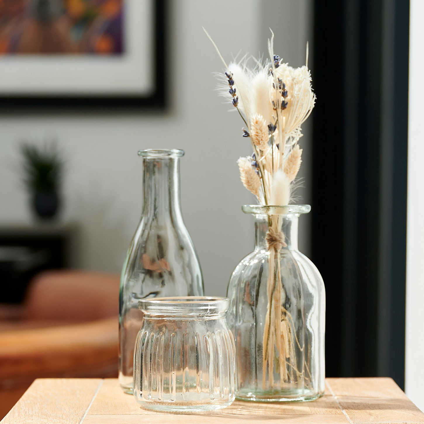 Glass ~Short Ripple Set With Mini Ribbed Bud Vase